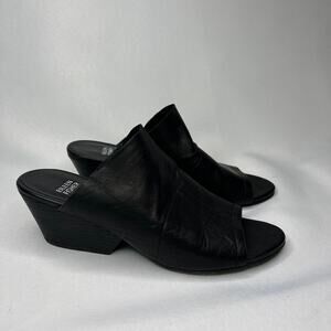 Womans Eileen Fisher Juju Peep Toe Leather Mule Wedge Slides Size 9
